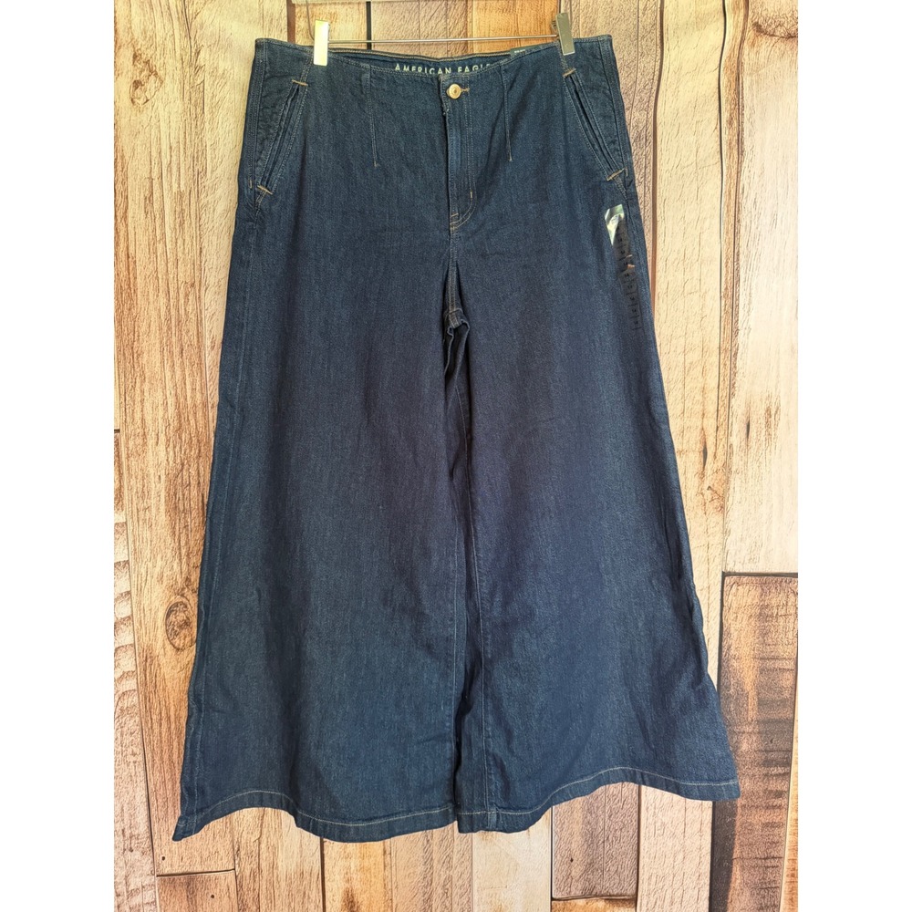 American Eagle AE A-Line Fit Wide Leg Jeans Midnight Slumber Size 14 Regular NWT